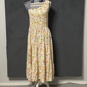 ZCSIA Dress Womens XL White Orange Floral Smocked One Shoulder Boho Tiered Midi